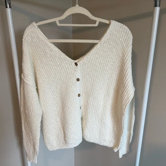 Hippie Rose Cream V-Neck Sweater - Picture 2 of 8